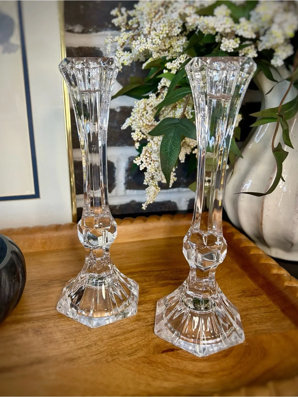 Vintage Cut Crystal Taper Candle Holders Set | Faceted Clear Home Decor